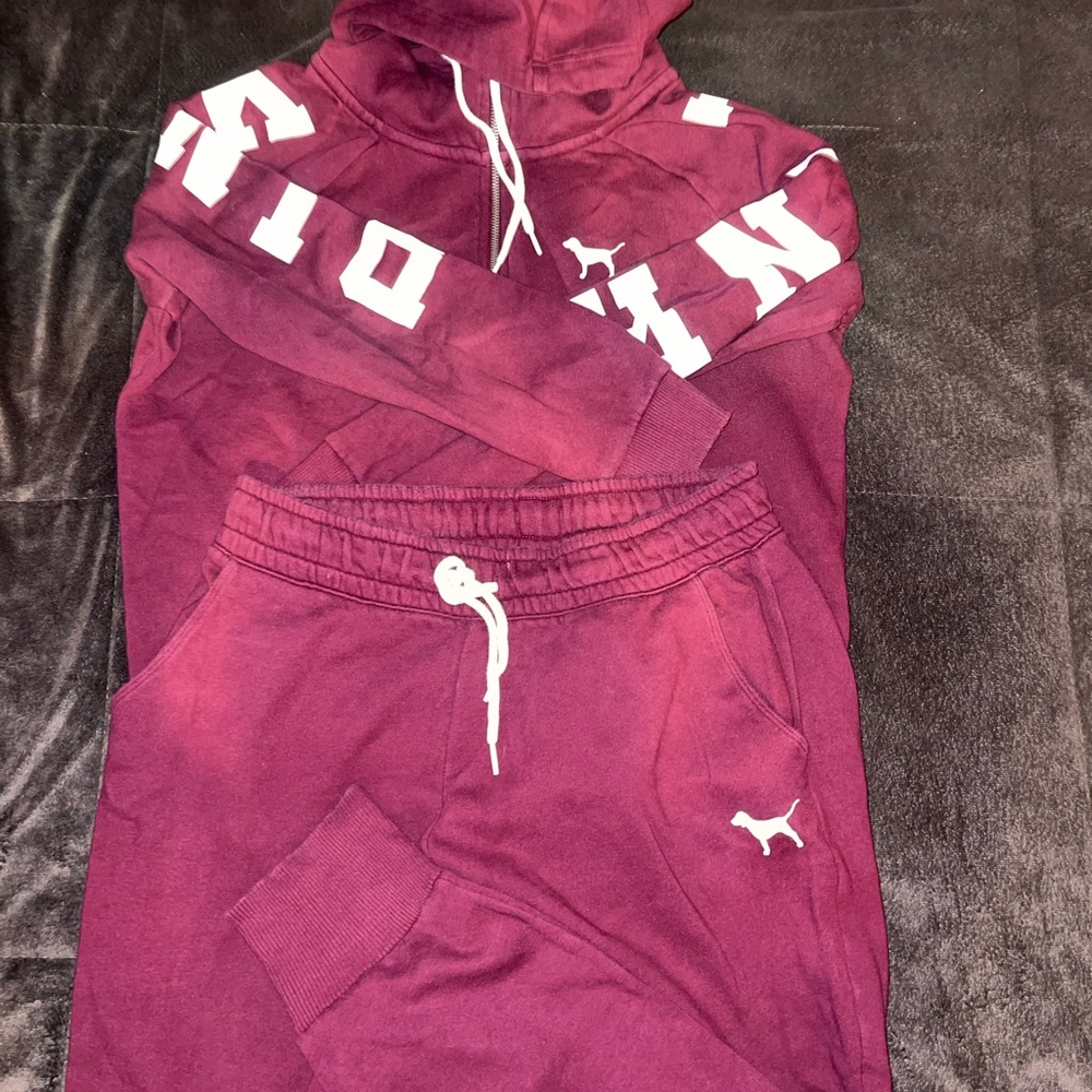 PINK Victoria's Secret Burgundy Hoodie & Joggers Set